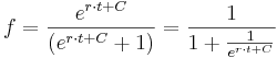 
f = \frac{e^{r\cdot t + C}}{(e^{r\cdot t + C}+1)}=\frac{1}{1+\frac{1}{e^{r\cdot t + C}}}
