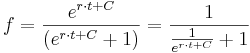 
f = \frac{e^{r\cdot t + C}}{(e^{r\cdot t + C}+1)}=\frac{1}{\frac{1}{e^{r\cdot t + C}}+1}
