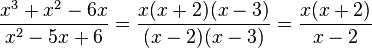 \frac{x^3+x^2-6x}{x^2-5x+6}=\frac{x(x+2)(x-3)}{(x-2)(x-3)}=\frac{x(x+2)}{x-2}