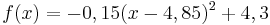 f(x) = -0,15(x - 4,85)^2 + 4,3