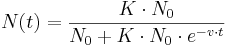  N(t)=\frac{K \cdot N_{0}}{N_{0}+K \cdot N_{0} \cdot e^{-v \cdot t}} 