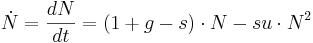 \dot N = \frac{dN}{dt}=(1+g-s)\cdot N - su \cdot N^2 