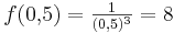 f(0,\!5) = \textstyle \frac{1}{(0,5)^3} = 8