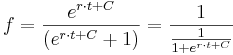
f = \frac{e^{r\cdot t + C}}{(e^{r\cdot t + C}+1)}=\frac{1}{\frac{1}{1+e^{r\cdot t + C}}}
