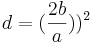  d = (\frac{2b}{a}))^2
