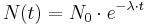 N(t)=N_{0} \cdot e^{-\lambda \cdot t}